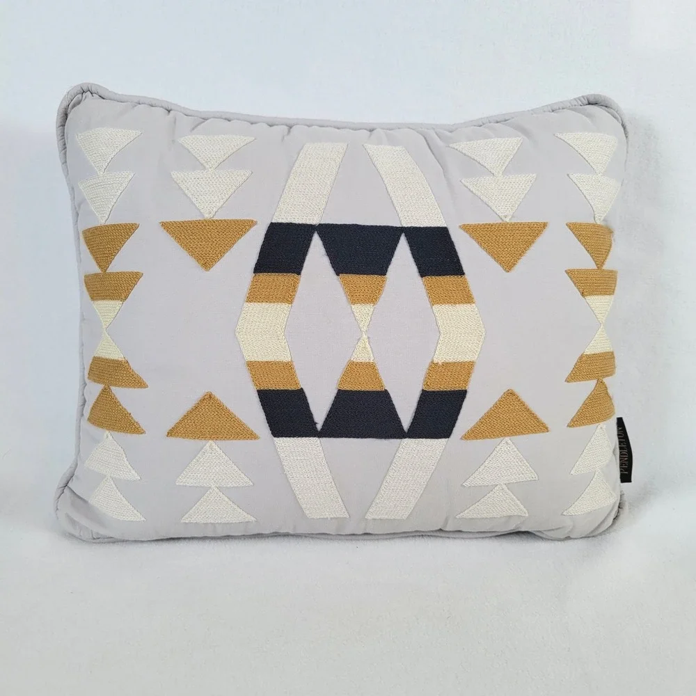 Pendleton Geometric Aztec Western Embroidered Cotton Accent Pillow 14x10 Gray